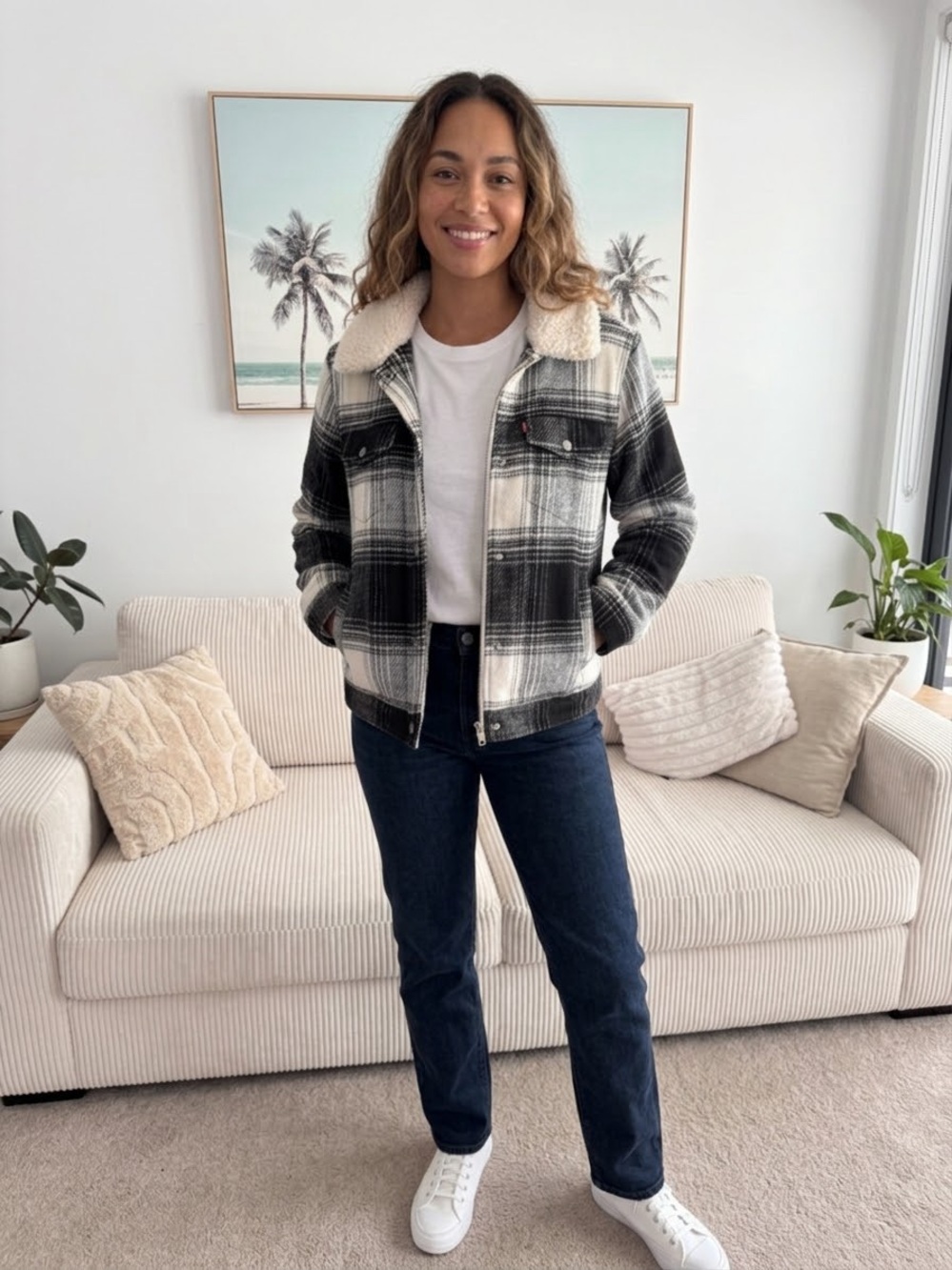 Levi's Plaid Sherpa lined trucker Jacket